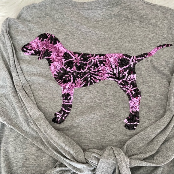 PINK Purple Bling Long Sleeve Grey Campus Tee - Picture 12 of 12